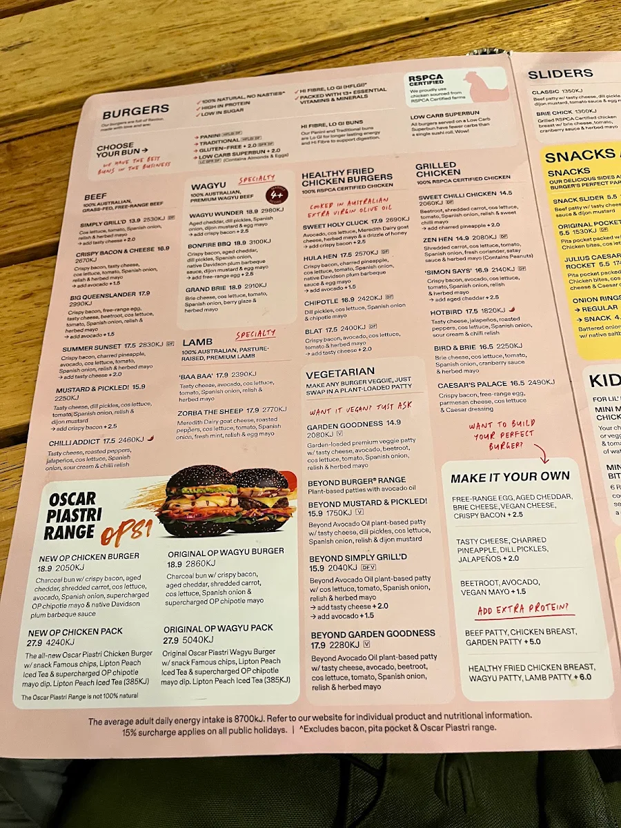 Menu, Grill'd Burgers - Coolangatta