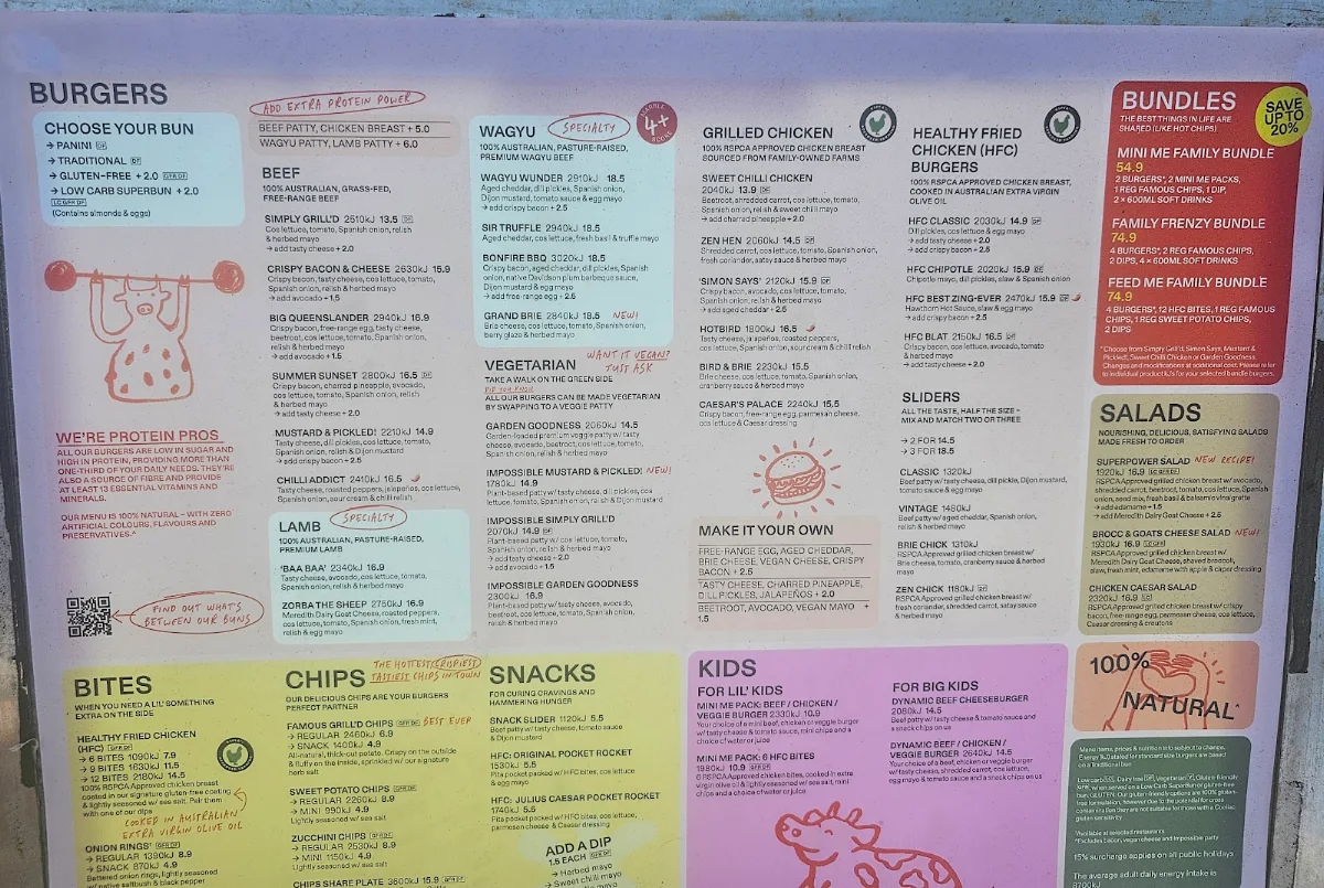Menu, Grill'd Burgers - Coolangatta