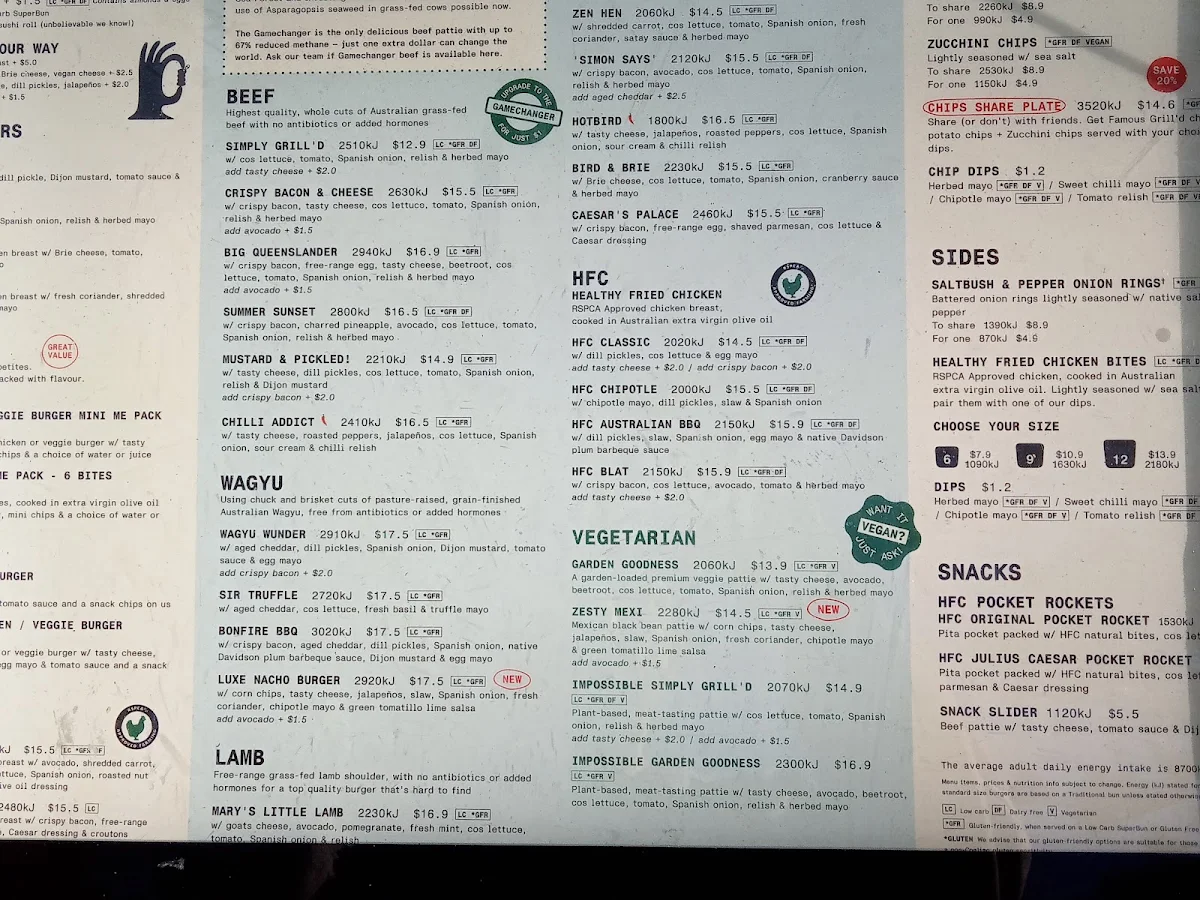 Menu, Grill'd Burgers - Coolangatta