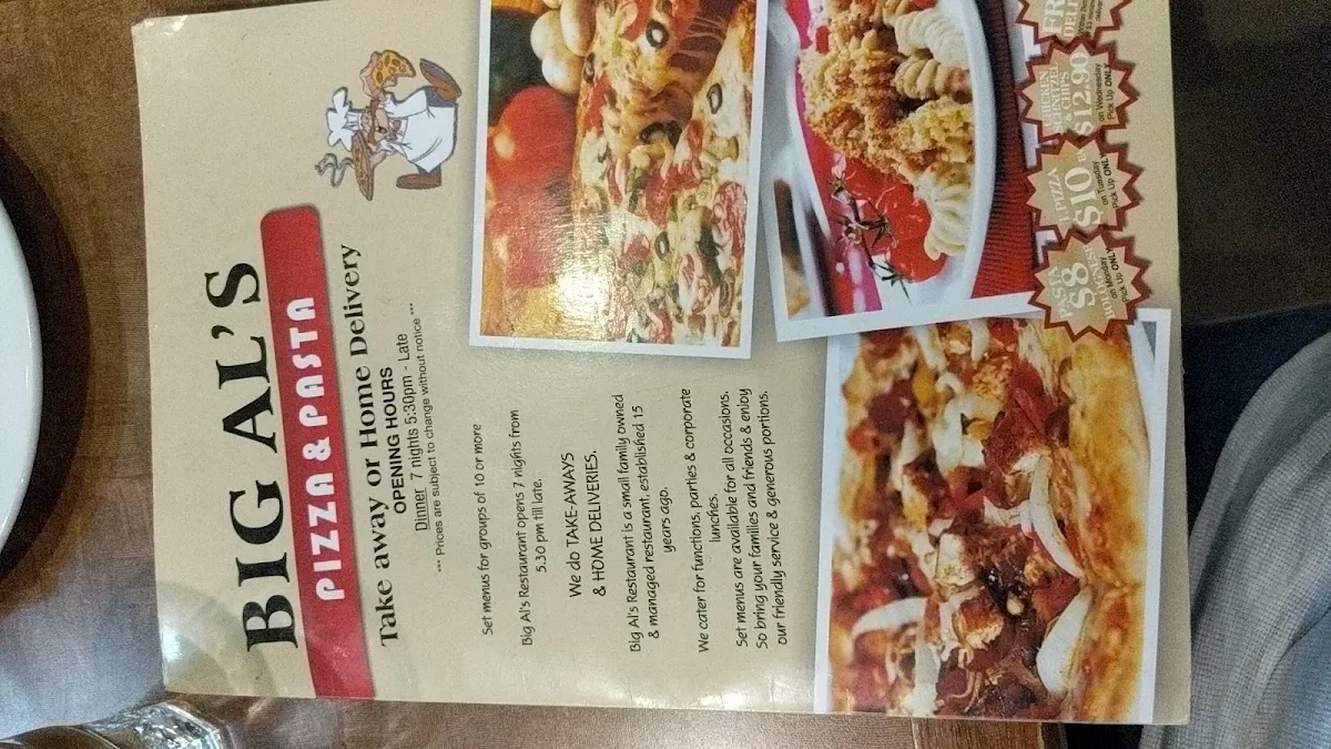 Menu, Big Al's Pizza & Pasta