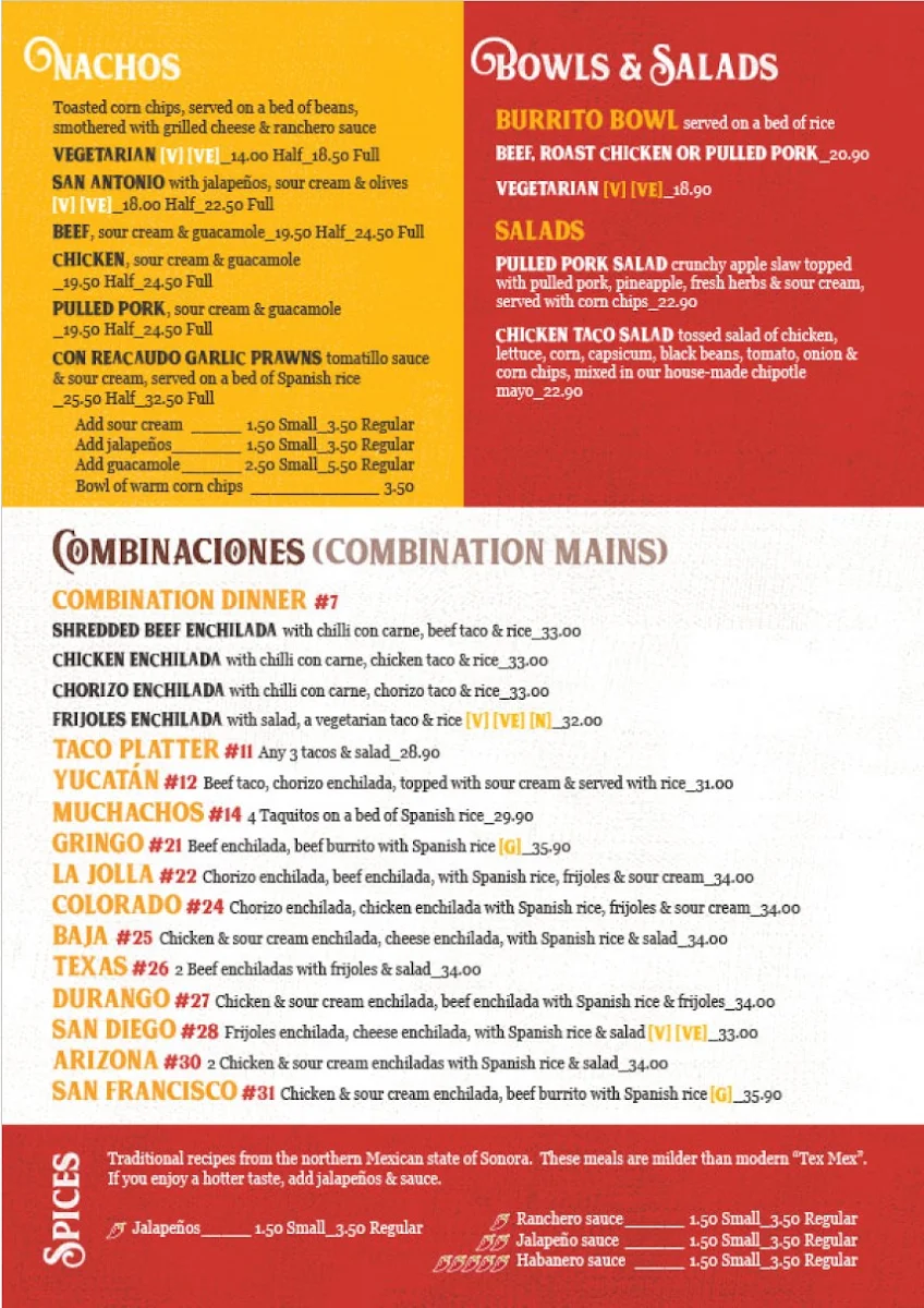 Menu, Montezuma's Mexican Restaurant & Bar - Worongary, QLD