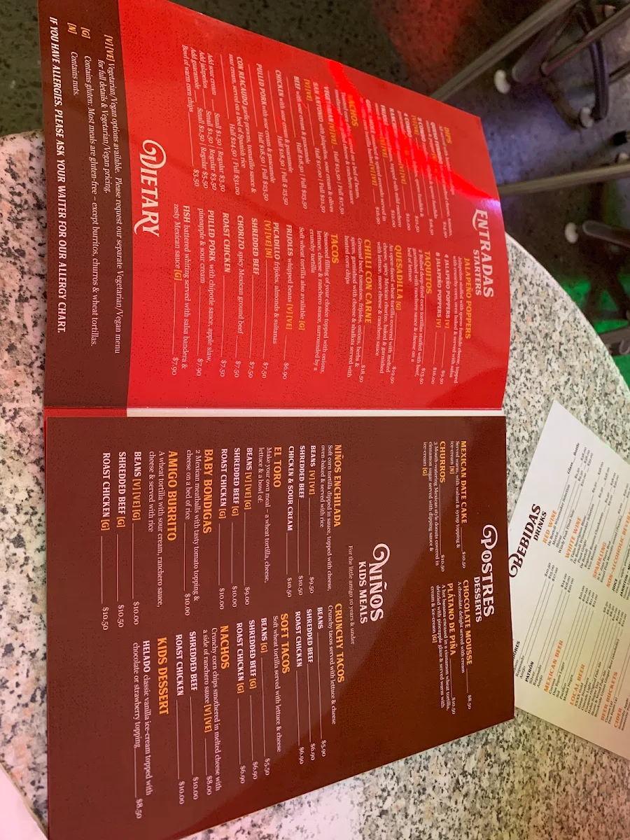 Menu, Montezuma's Mexican Restaurant & Bar - Worongary, QLD