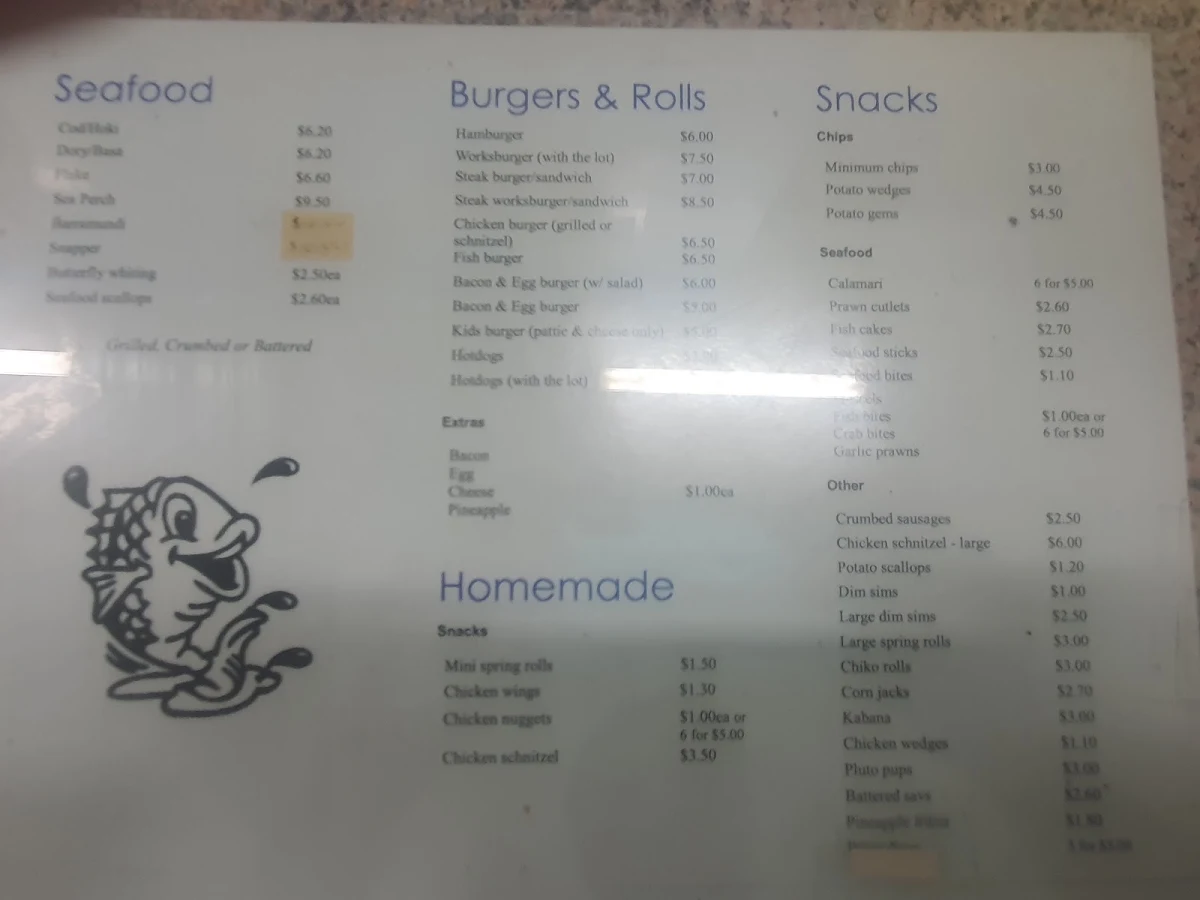 Menu, Norfolk Seafood & Takeaway
