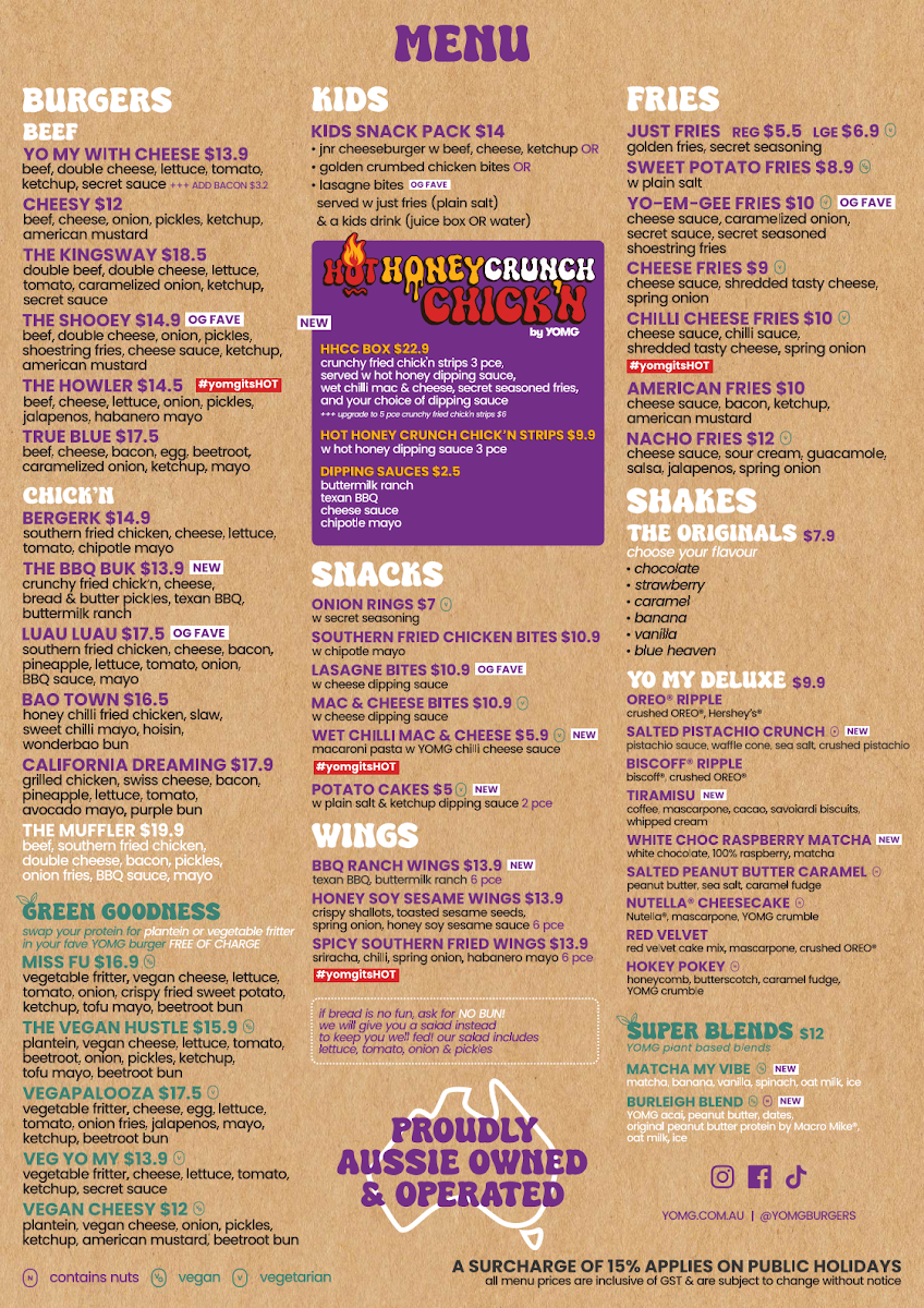 Menu, YOMG Berwick