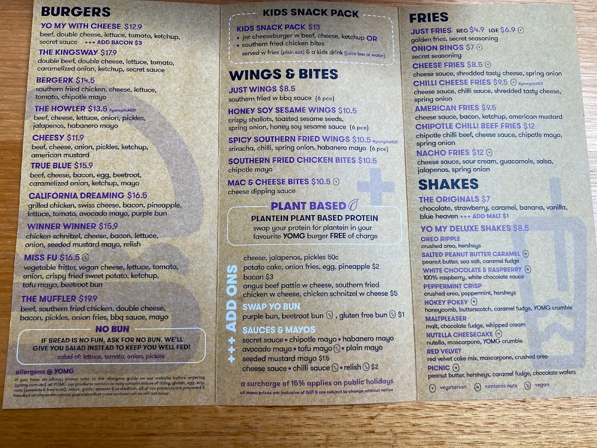 Menu, YOMG Berwick