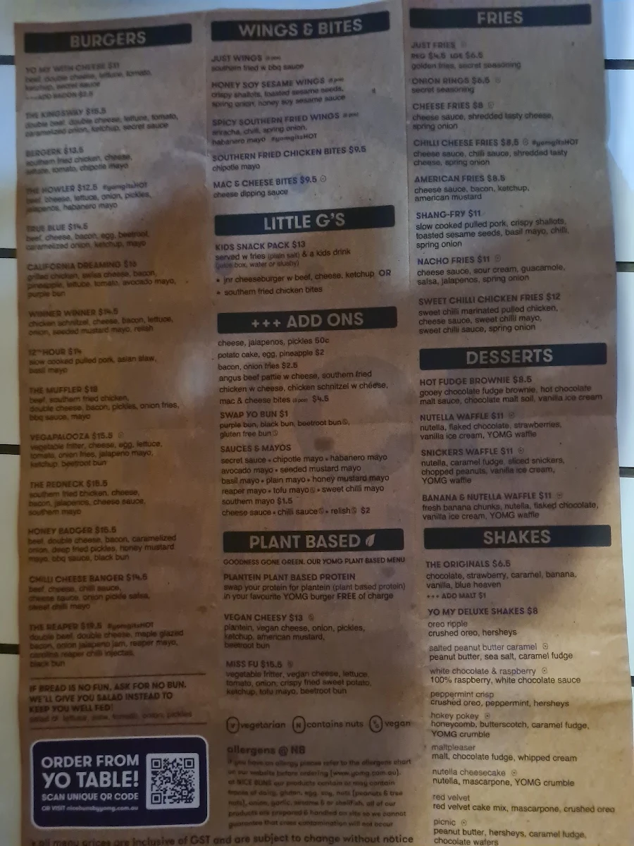 Menu, YOMG Berwick