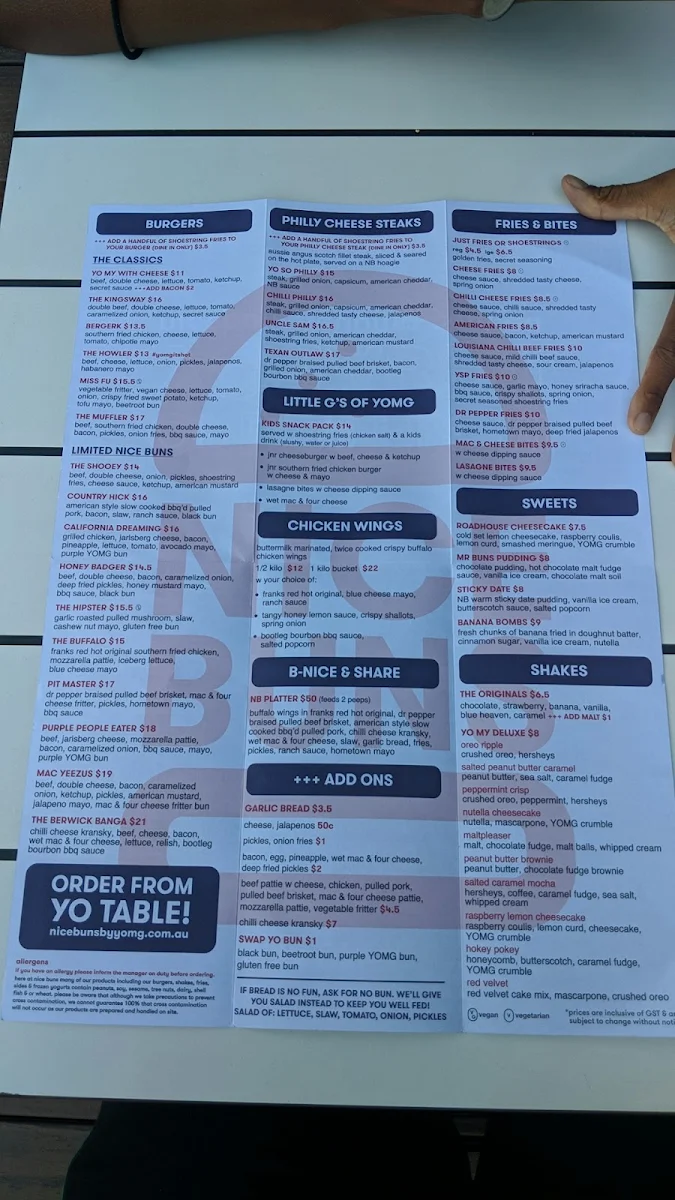Menu, YOMG Berwick
