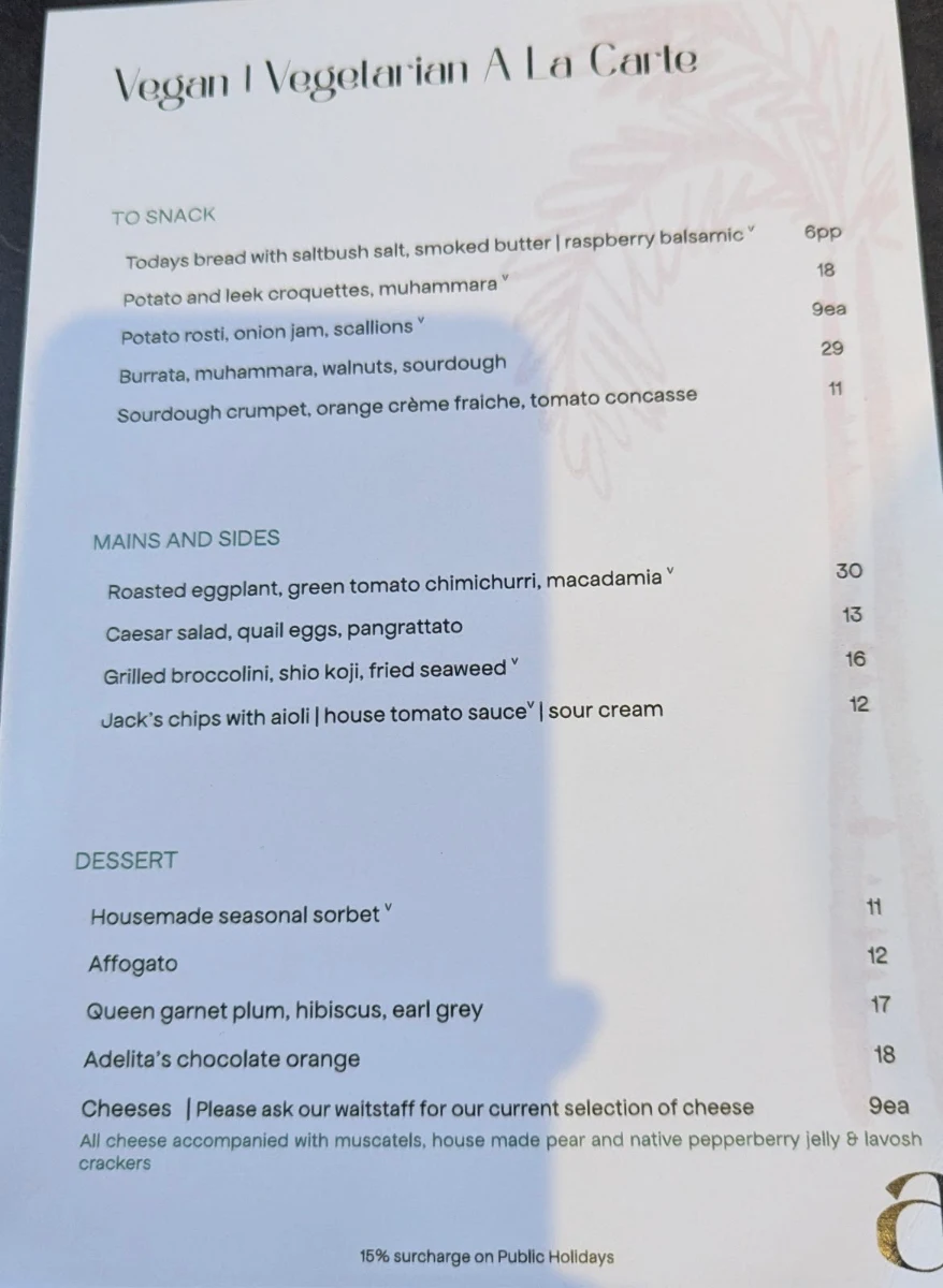 Menu, Adelita Wine Bar