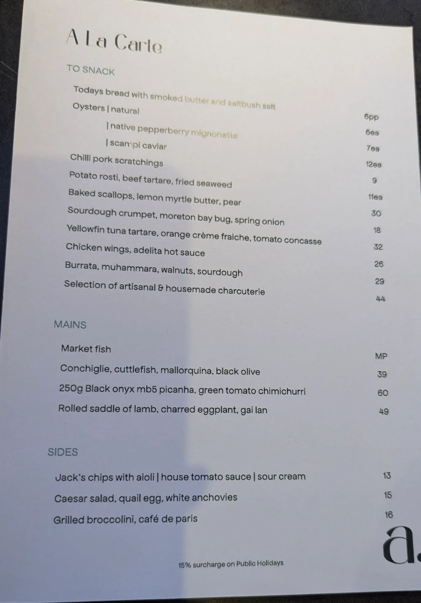 Menu, Adelita Wine Bar