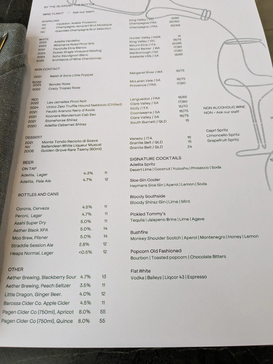 Menu, Adelita Wine Bar