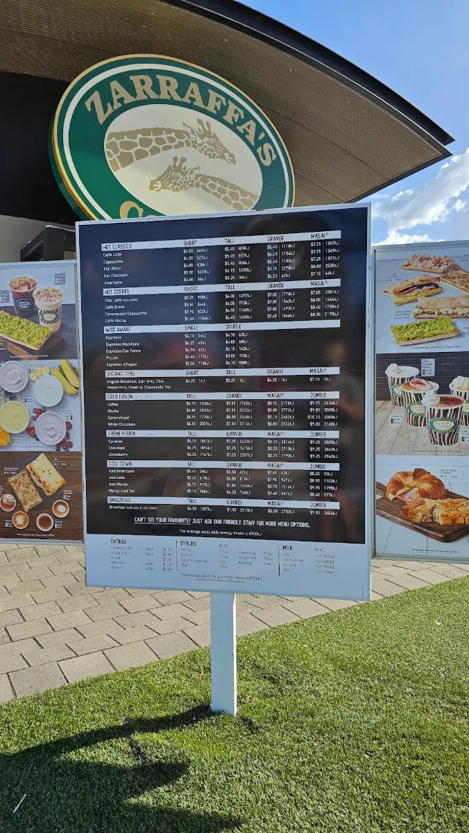 Menu, Zarraffa's Coffee Ellenbrook