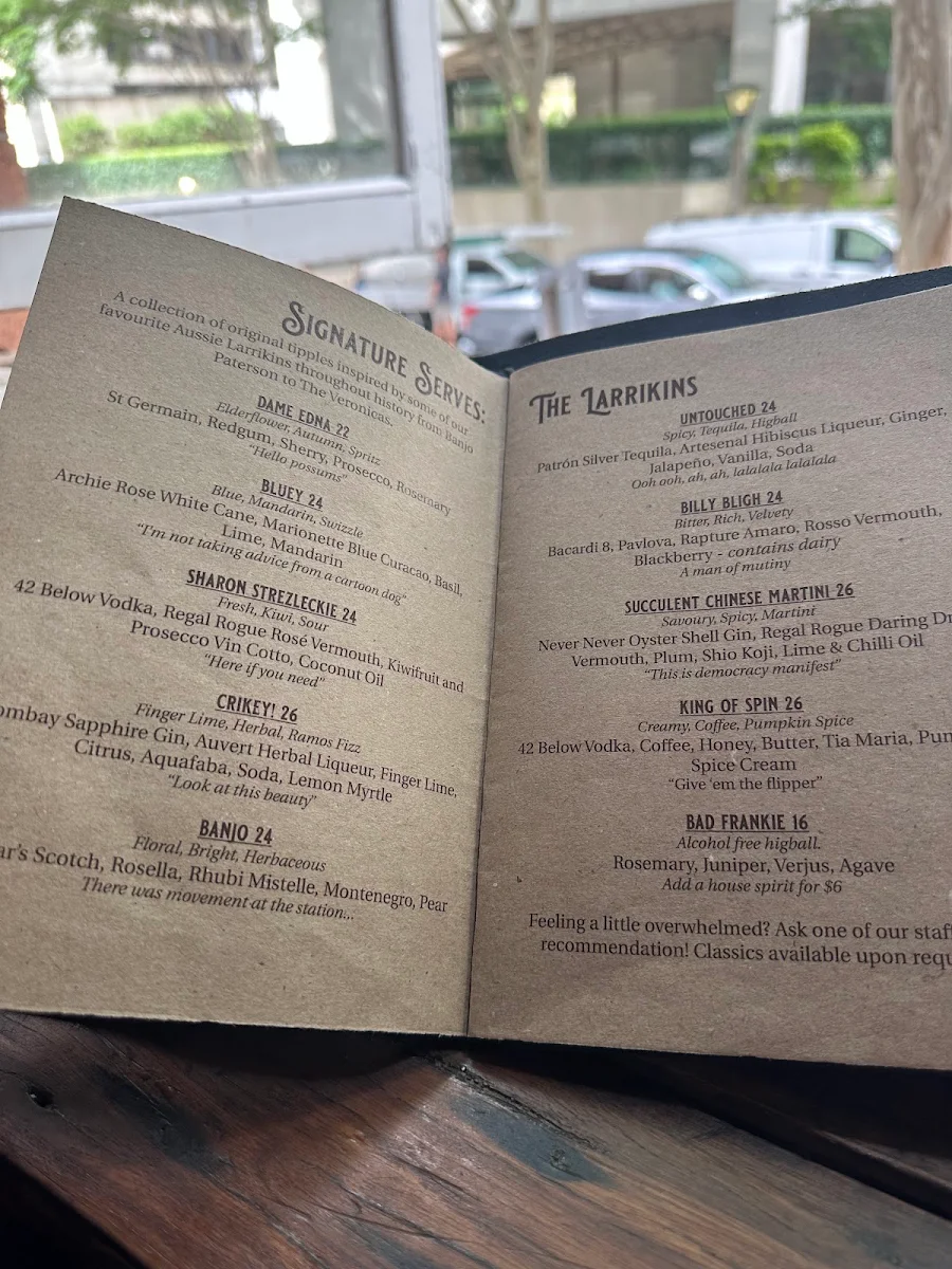 Menu, Frog's Hollow Saloon
