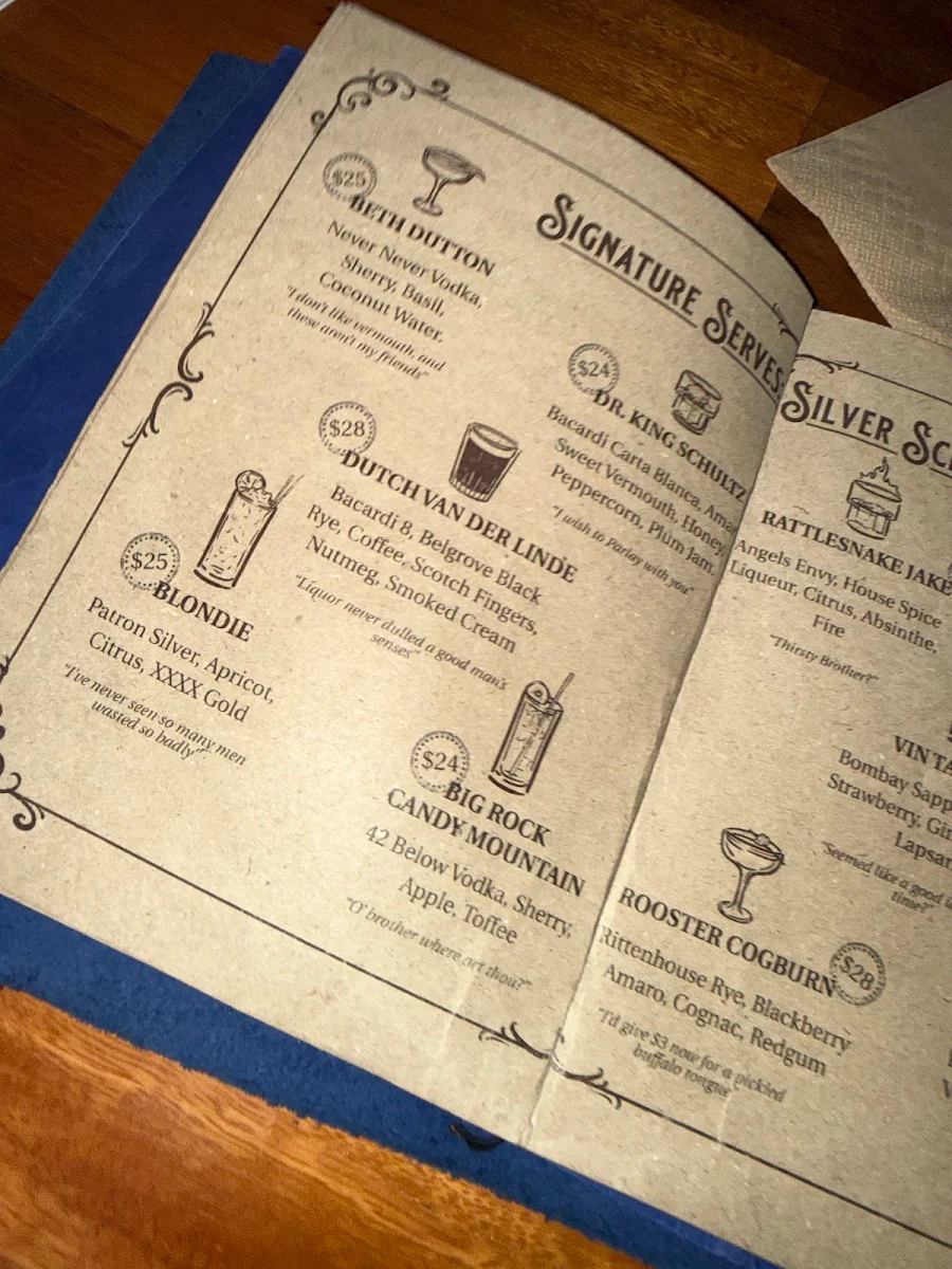 Menu, Frog's Hollow Saloon