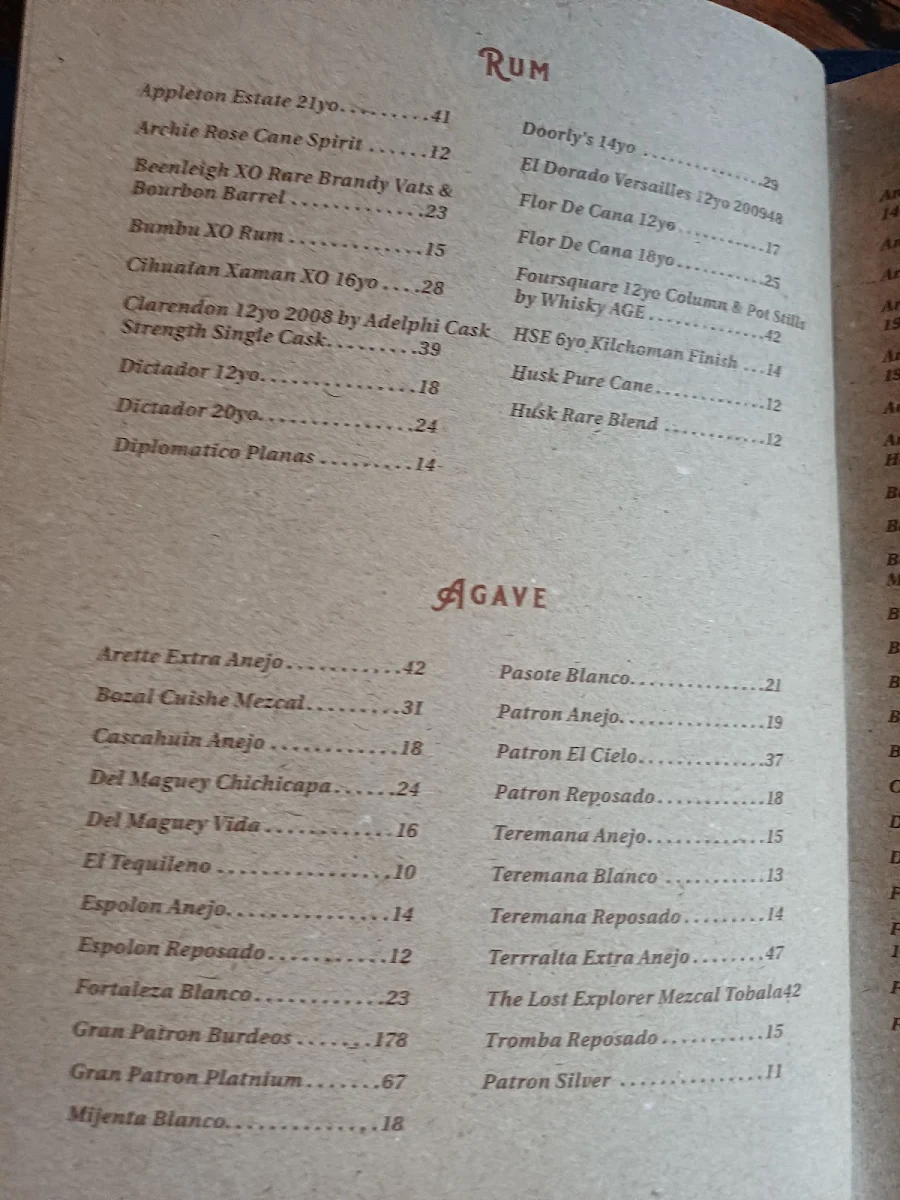 Menu, Frog's Hollow Saloon