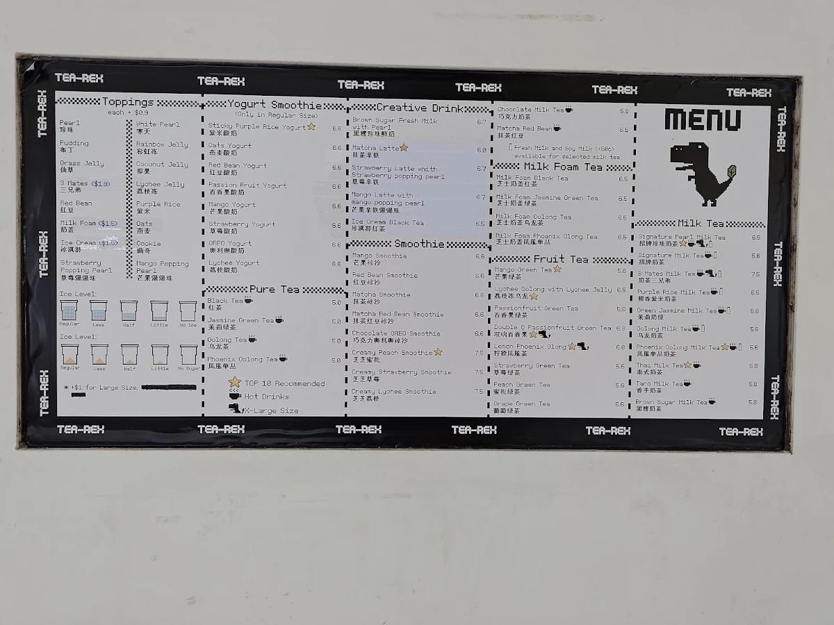 Menu, Tea- Rex