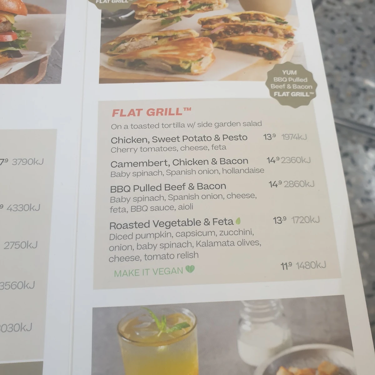 Menu, The Coffee Club