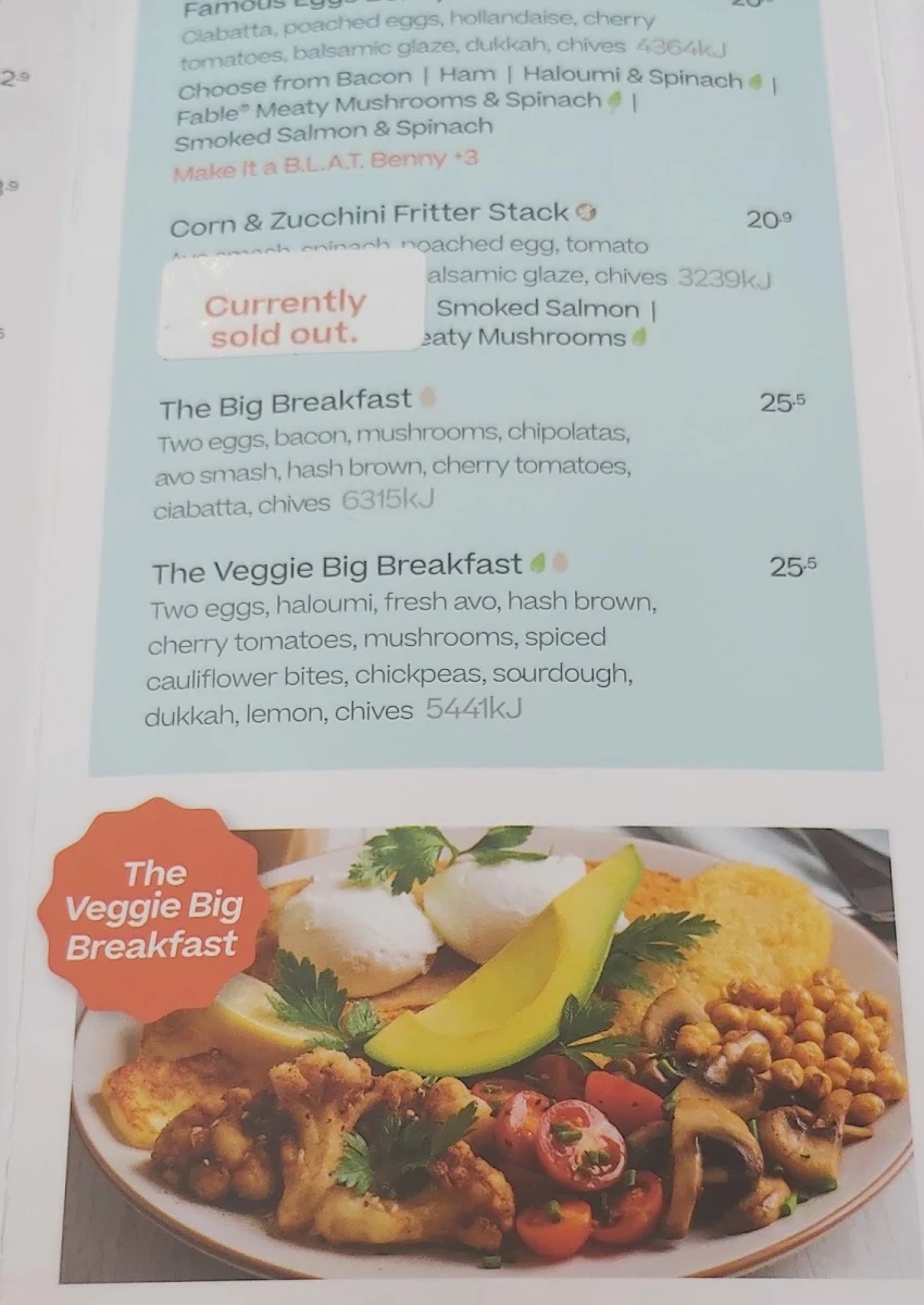 Menu, The Coffee Club