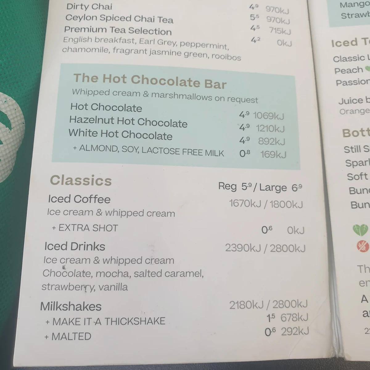 Menu, The Coffee Club