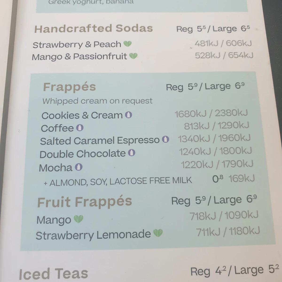 Menu, The Coffee Club