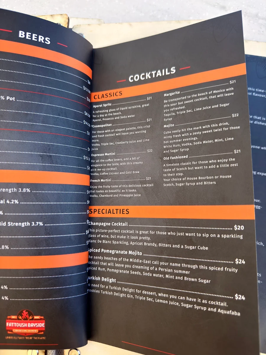 Menu, Fattoush Bayside