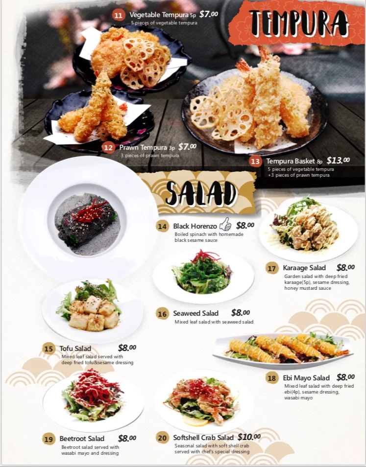 Menu, Itsumo Sushi
