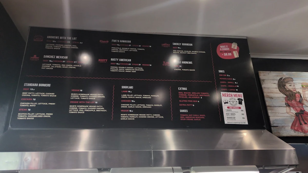 Menu, Andrew's Hamburgers