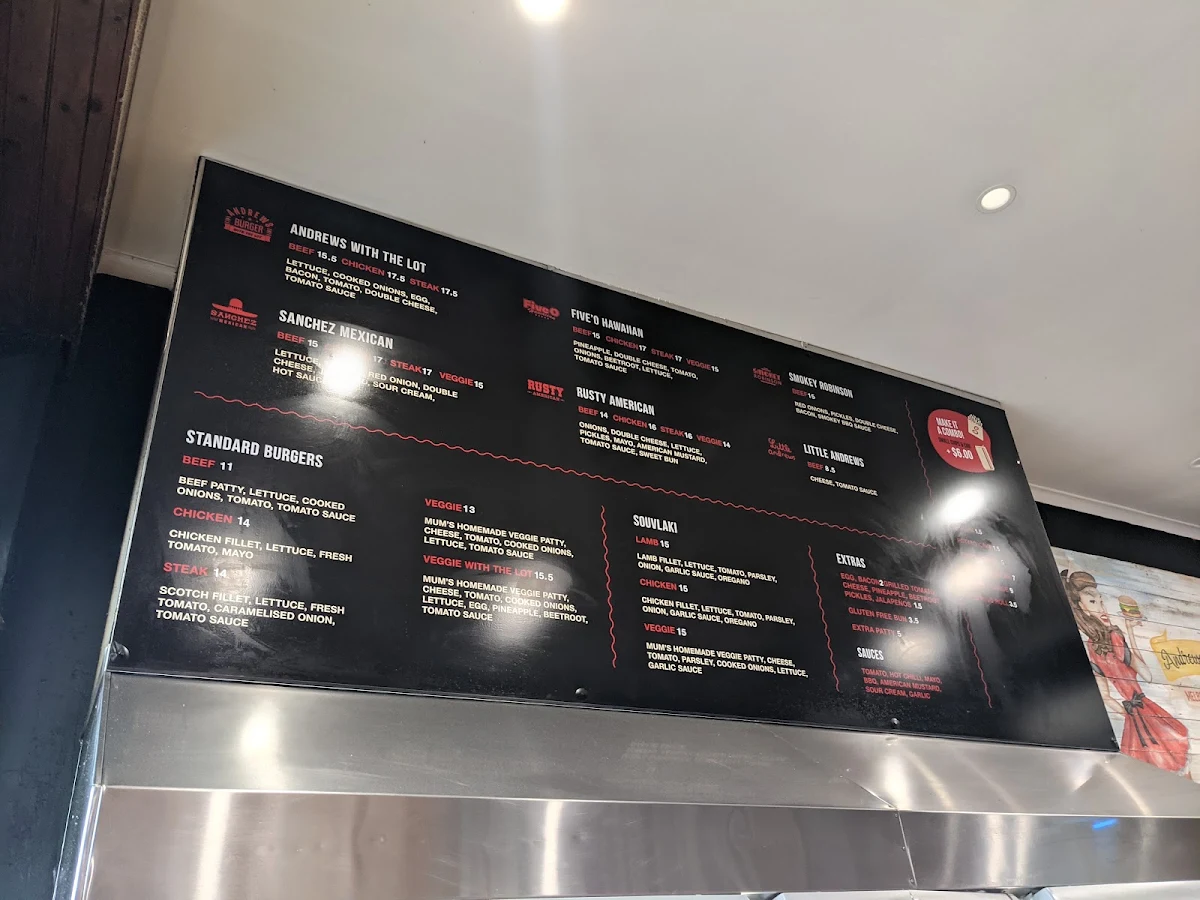 Menu, Andrew's Hamburgers