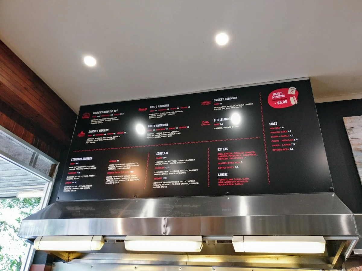 Menu, Andrew's Hamburgers