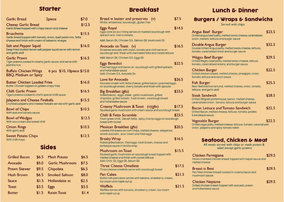 Menu, THE HARRISDALE CORNER