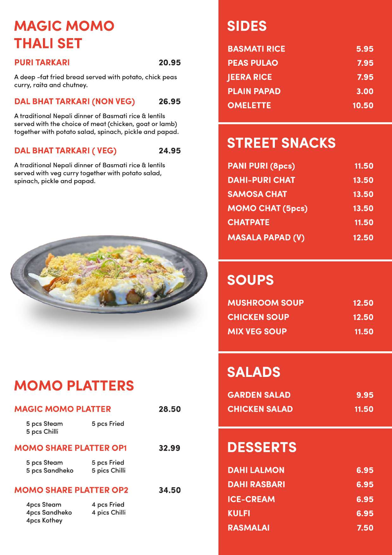 Menu, Magic Momo Kafe West Footscray