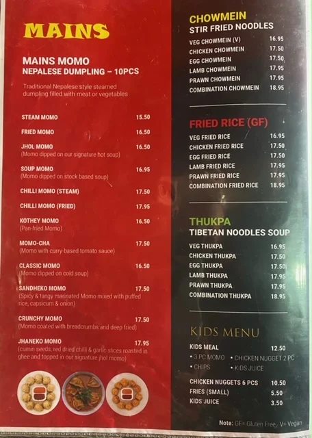 Menu, Magic Momo Kafe West Footscray