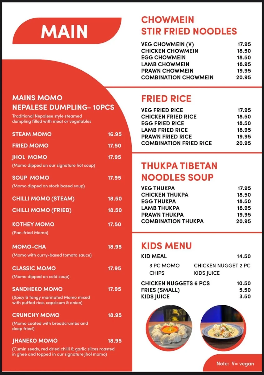 Menu, Magic Momo Kafe West Footscray