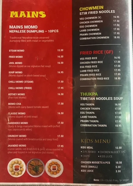 Menu, Magic Momo Kafe West Footscray
