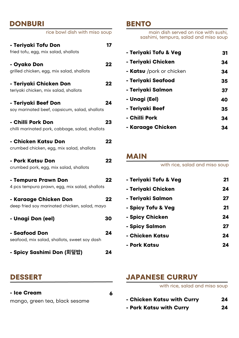 Menu, Kaze Fresh Sushi Epping