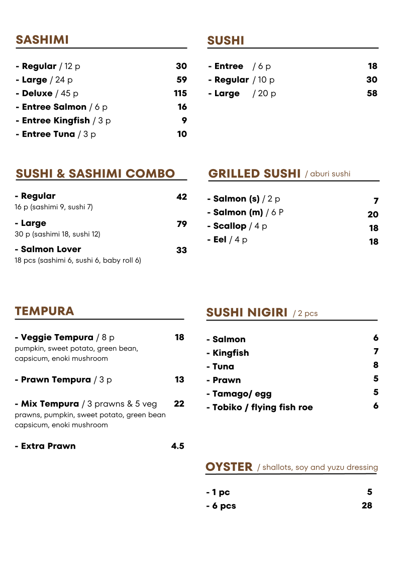 Menu, Kaze Fresh Sushi Epping