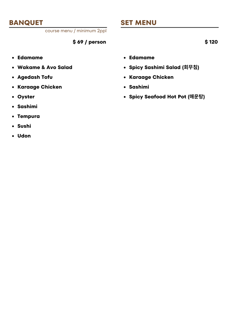 Menu, Kaze Fresh Sushi Epping