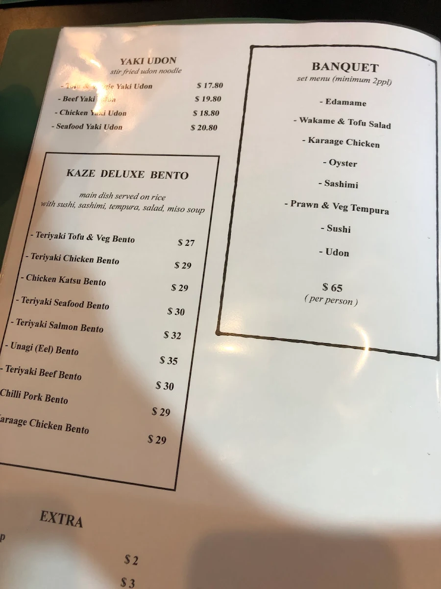 Menu, Kaze Fresh Sushi Epping