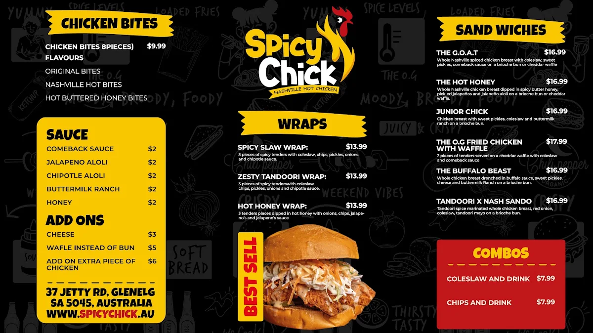 Menu, Spicy Chick Glenelg ( halal certified)