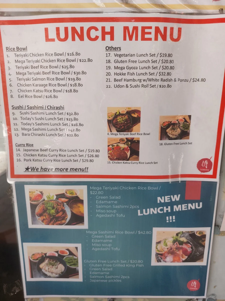 Menu, Izakaya Samurai
