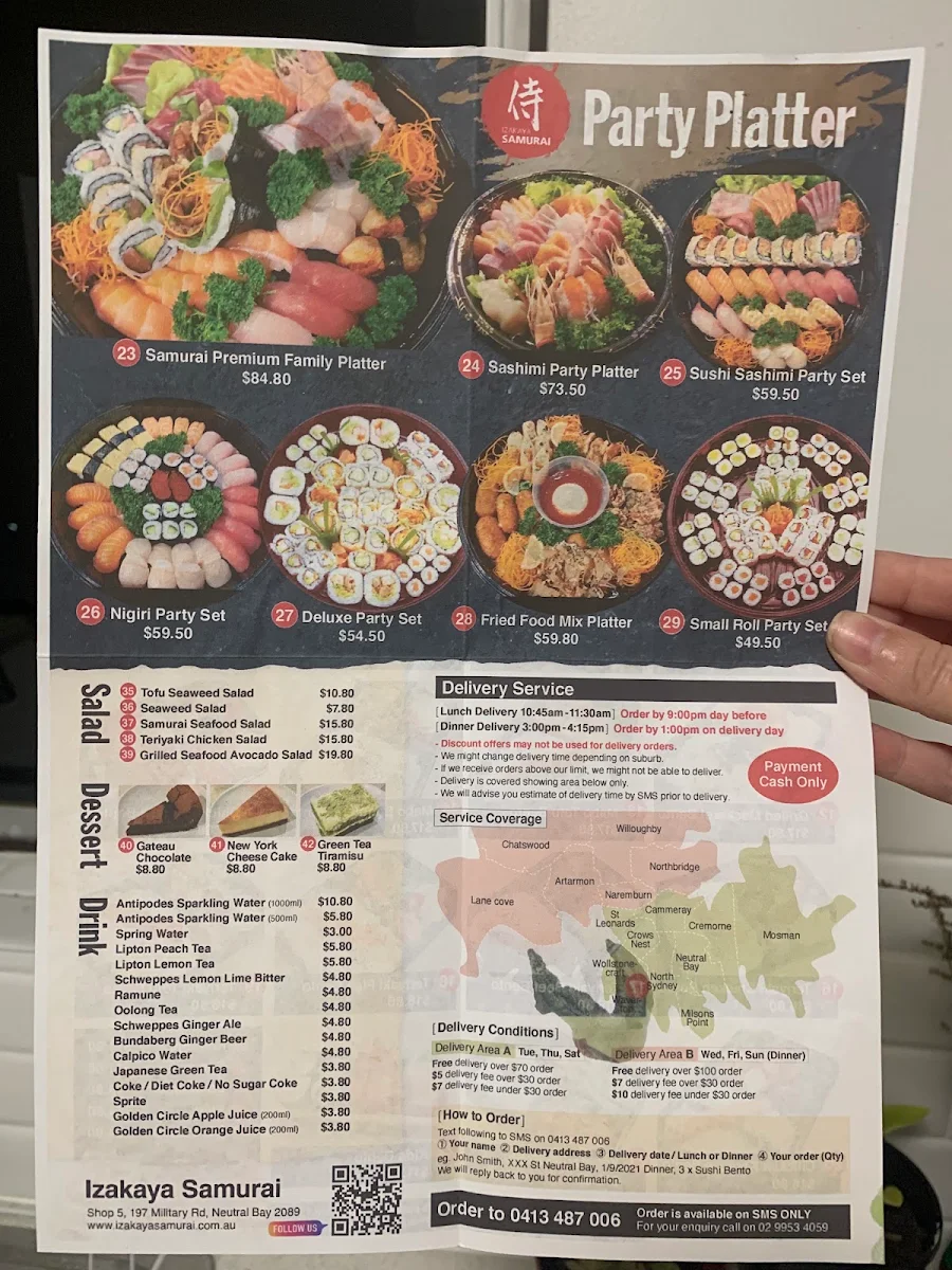 Menu, Izakaya Samurai