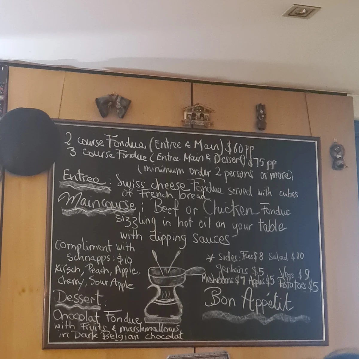 Menu, Cj's French & Fondue Restaurant