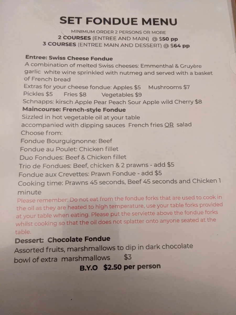 Menu, Cj's French & Fondue Restaurant