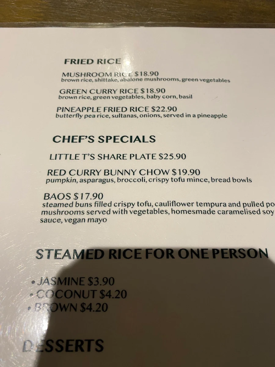 Menu, Little Turtle