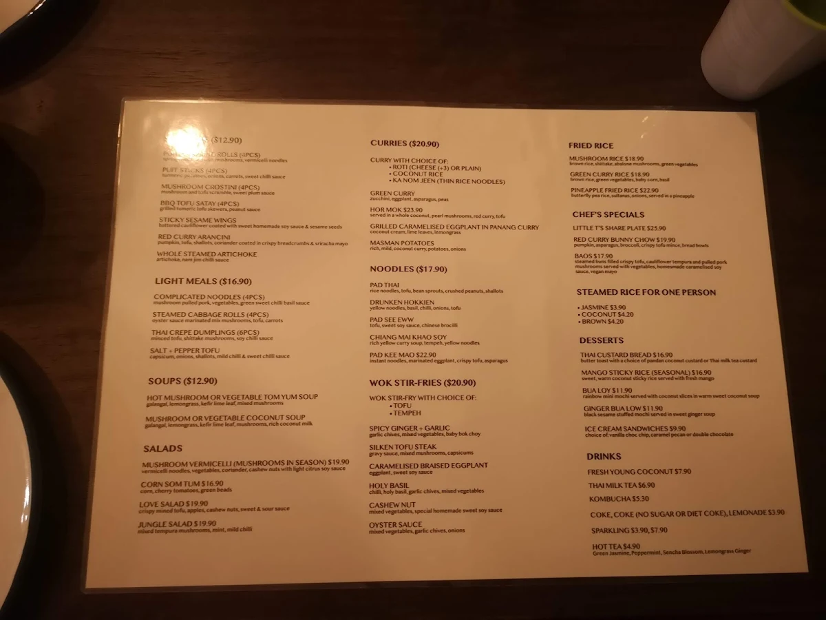 Menu, Little Turtle