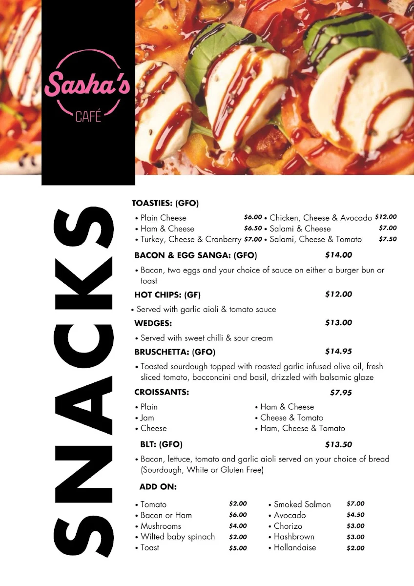 Menu, Sasha's Cafe