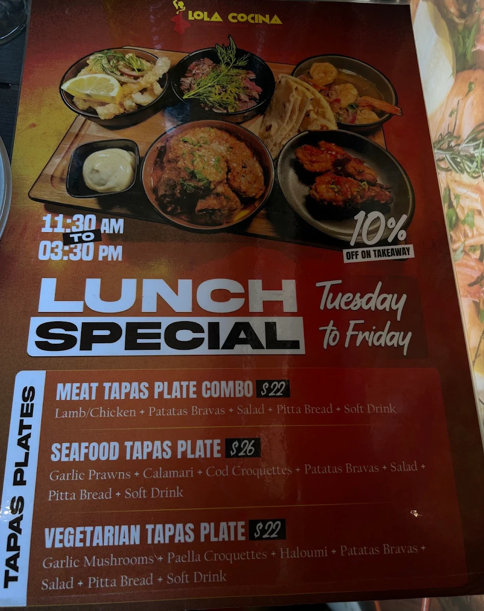 Menu, Lola Cocina Spanish Restaurant Narrabeen
