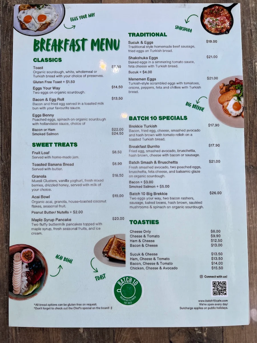 Menu, Batch 10 Cafe