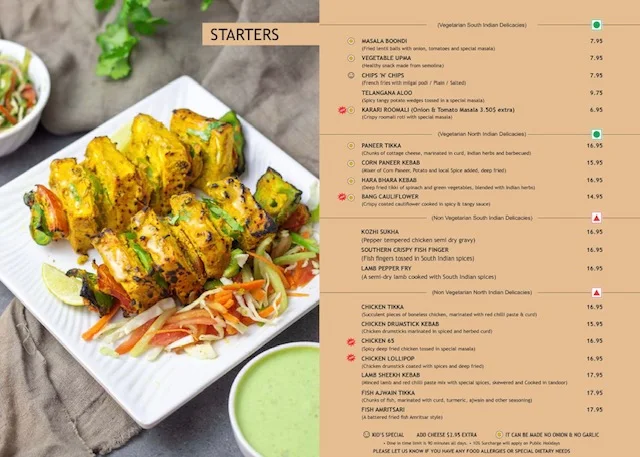 Menu, Sankalp Indian Restaurant