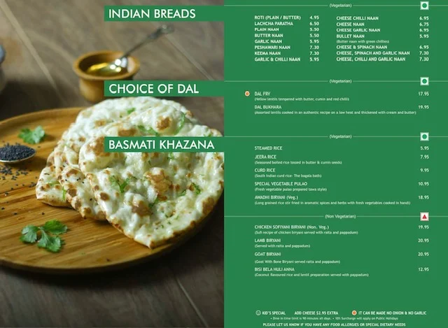 Menu, Sankalp Indian Restaurant
