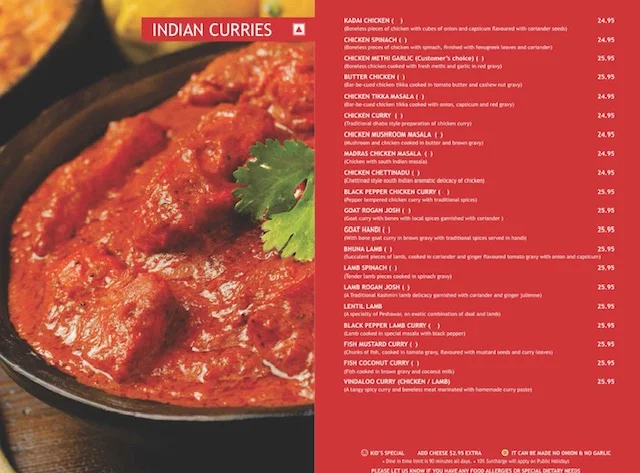 Menu, Sankalp Indian Restaurant